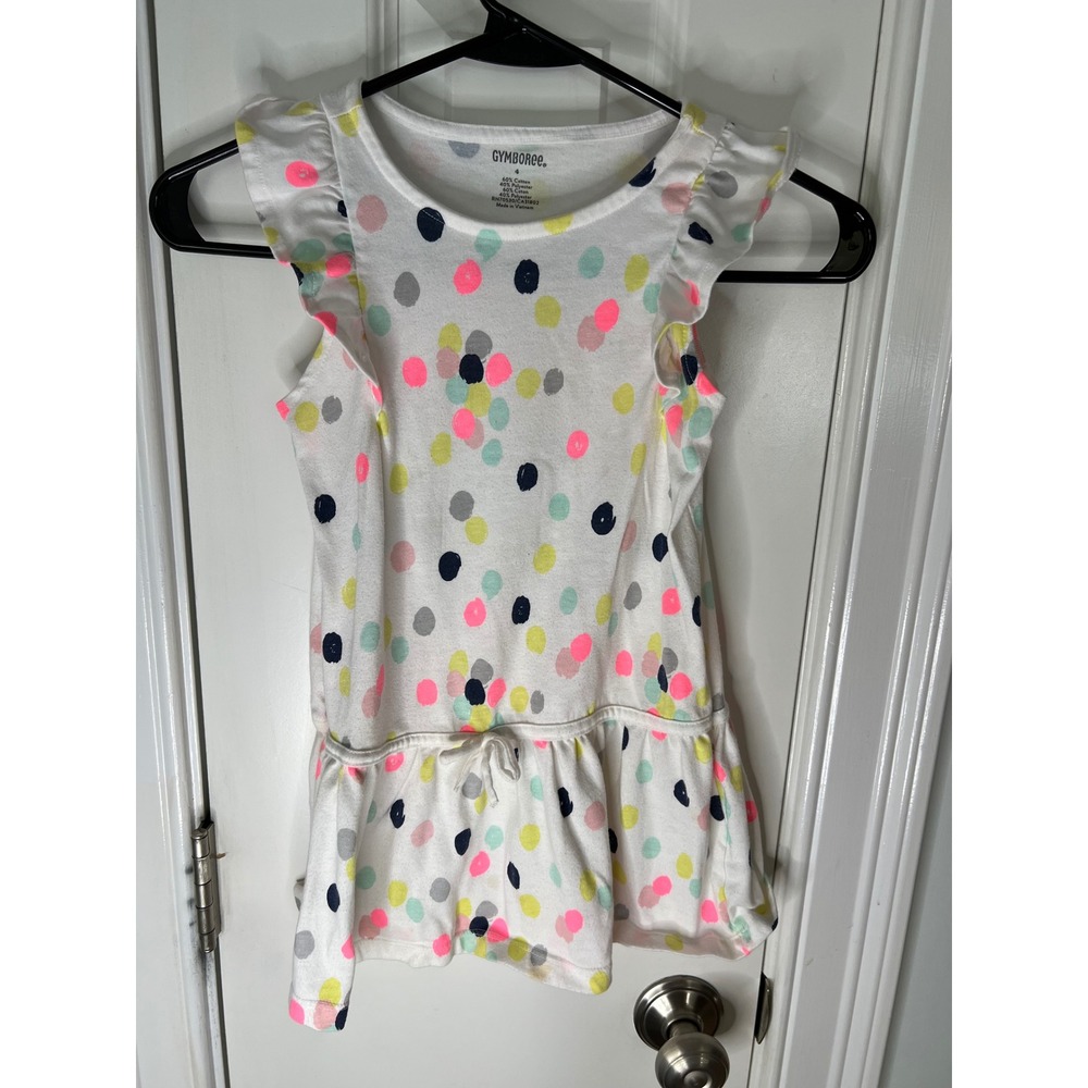 Gymboree Girls Multi Color Polka Dot Ruffle Sleeve Drop Waist Dress Size 4